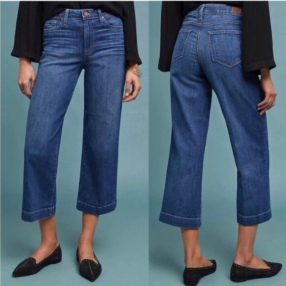 PAIGE Denim - Paige Nellie High-Rise Culotte Jeans Medium
Wash Denim Crop Wide Leg Size 24